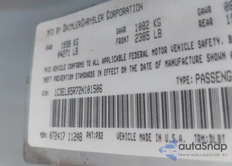 2002 Chrysler Sebring Limited из США, поврежденный, VIN 1C3EL65R72N101506